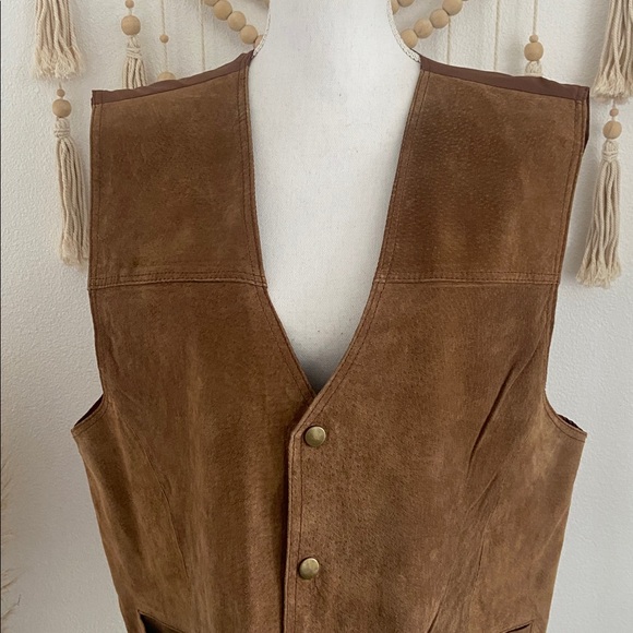Vintage mens brown suede vest textured western gold tone snap cinch back large - Picture 6 of 16